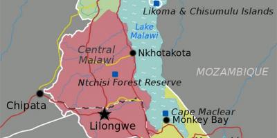 Mappa del lago Malawi in africa