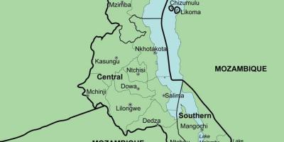 Mappa del Malawi mostrando distretti